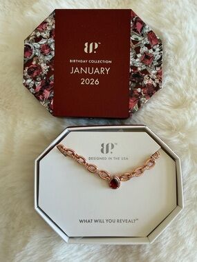 Bomb Party January 2026 Birthstone Rose Gold Chain Necklace with Red Gem